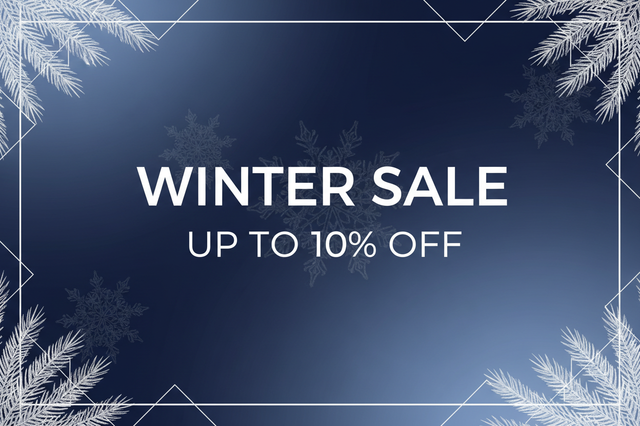 winter sale upto 10%off without button on it and color scheme in navy blue and white